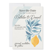 Citron avec illustration botanique feuille bleue