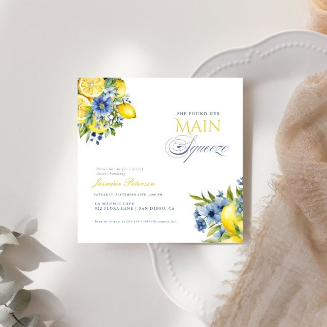 Invitation Citron bleu floral Fête des mariées (Créateur téléchargé)