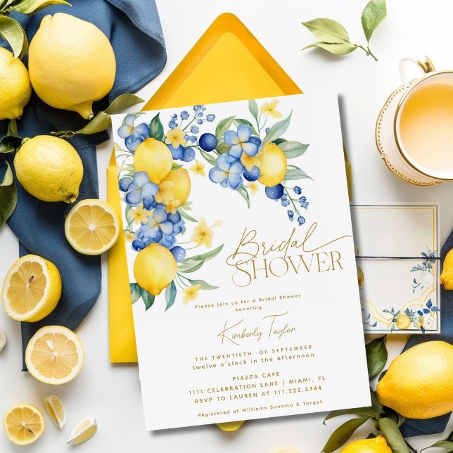 Invitation Citron bleu Floral Fête des mariées italienne (Créateur téléchargé)