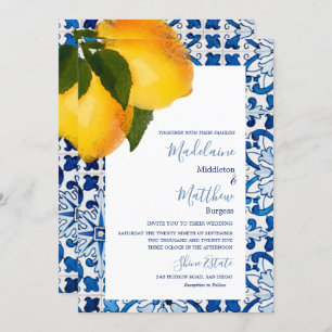 Invitation Citron bleu Méditerranée Carrelage chic Mariage él