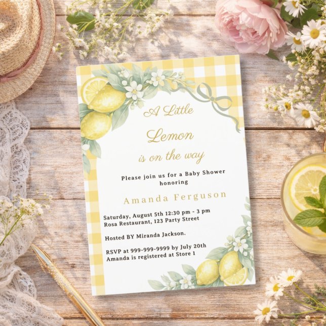 Invitation Citron ciré été gingham noeud Baby Shower (Créateur téléchargé)