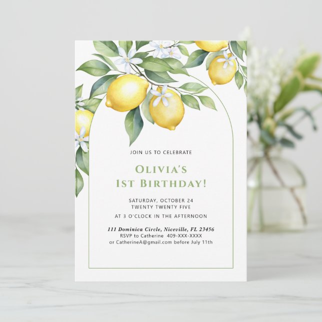 Invitation Citron citrus 1er anniversaire. (Debout devant)