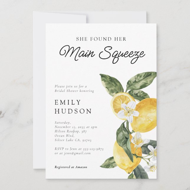 Invitation Citron Citrus Fête des mariées principale (Devant)