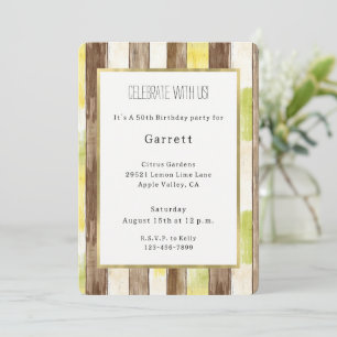 Invitation Citron Citrus Jaune Citron Vert Faux Bois Rayé Ann