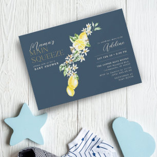 Invitation Citron Citrus Mama Baby shower bleu Squeeze