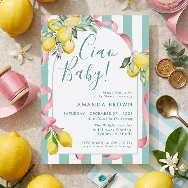 Invitation Citron d'été Citrus Bow Itallian Ciao Bébé  Douche (Créateur téléchargé)