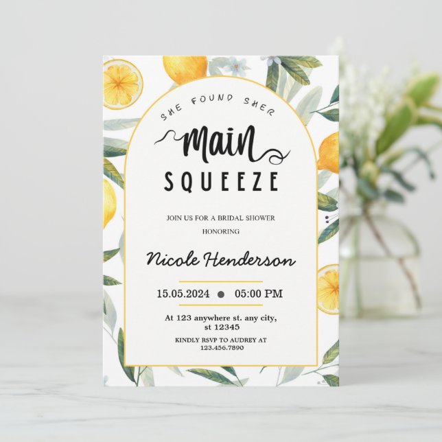 Invitation Citron elle a trouvé sa principale douche de nupti (Debout devant)