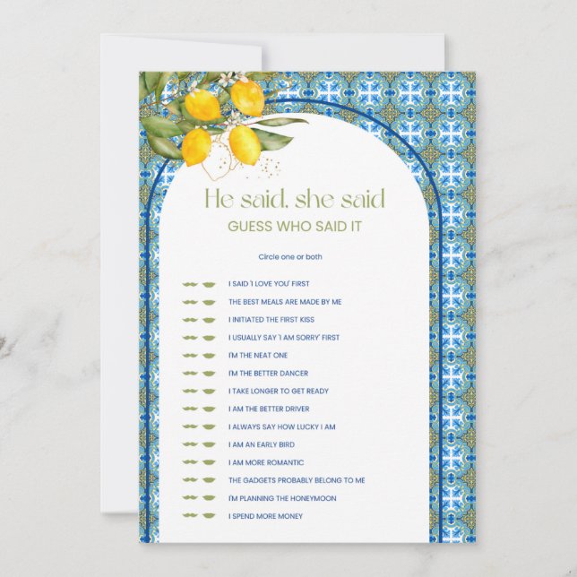 Invitation Citron Fête des mariées Il A Dit Qu'Elle A Dit Gam (Devant)