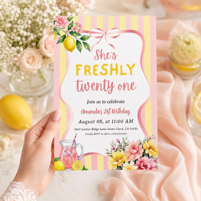 Invitation Citron Fraîchement 21 Floral Rose Lemonade Anniver (Créateur téléchargé)