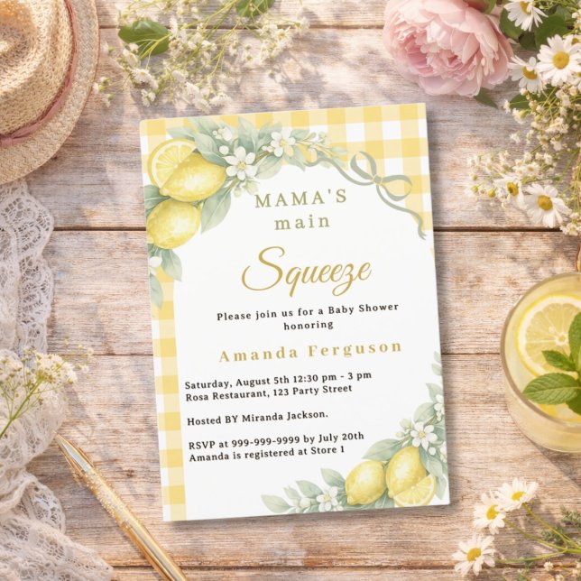 Invitation Citron gingham à motifs citrus, noeud papillon, Ba (Créateur téléchargé)