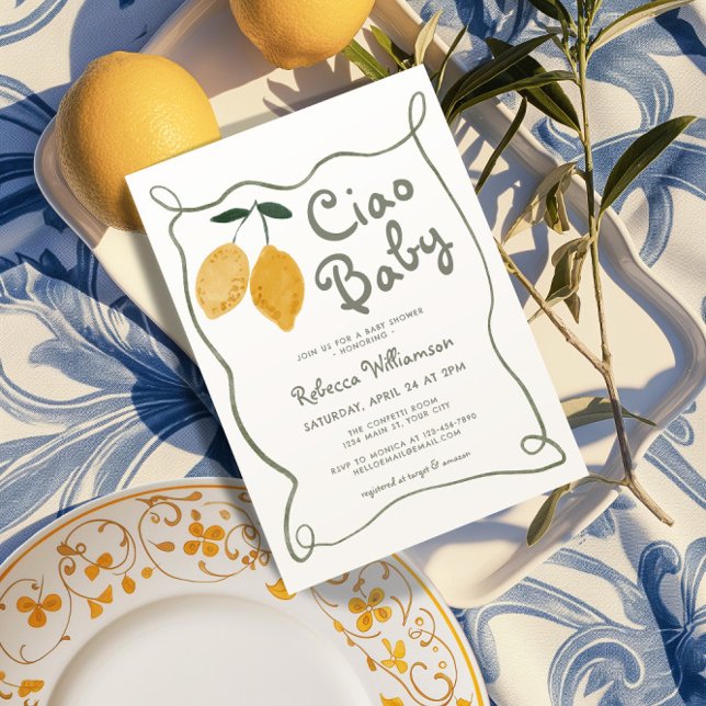 Invitation Citron Italien Amalfi Baby shower neutre (Ciao Baby Italian Amalfi Gender Neutral Baby Shower Invite)
