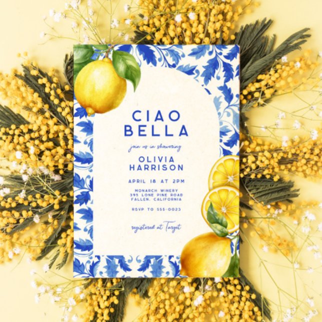 Invitation Citron Italien Amalfi Carrelage Bleu Fête des mari (Créateur téléchargé)