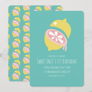 Invitation Citron jaune avec joyeux anniversaire doux cœur