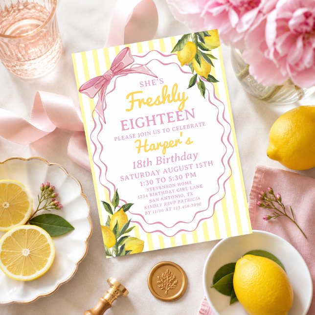 Invitation Citron Jaune Rose Limonade Fraîche Thème Anniversa (Créateur téléchargé)