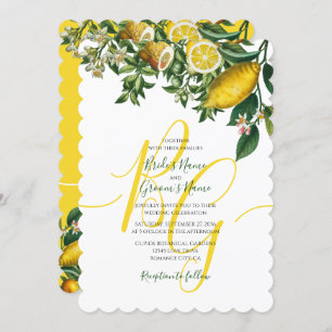 Invitation Citron jaune rustique et feuillage Mariage de verd