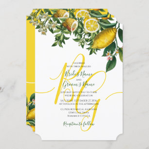 Invitation Citron jaune rustique et feuillage Mariage de verd