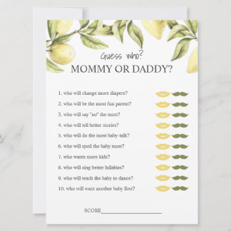 Invitation Citron jeux de baby shower maman ou papa devine qu