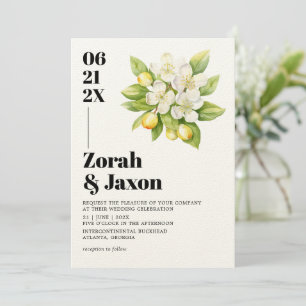 Invitation Citron & Magnolia Floral Mariage d'agrumes jaunes