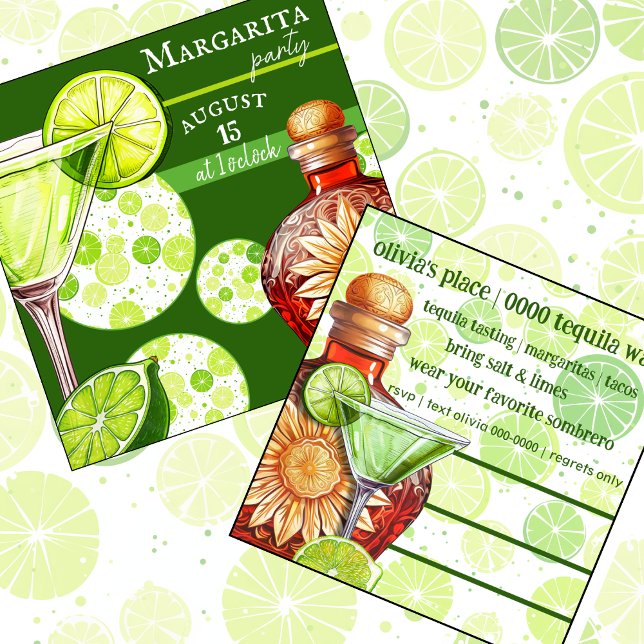 Invitation Citron | Margarita Happy Hour | Partie (Happy hour margarita party invitation with limes you can customize)