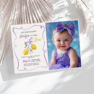 Invitation Citron mauve Bow photo de la première fête d'anniv