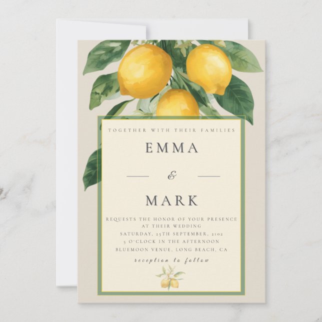 Invitation Citron méditerranéen avec code QR | Beige (Devant)
