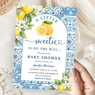 Invitation Citron méditerranéen Baby shower Citrus Carreaux b