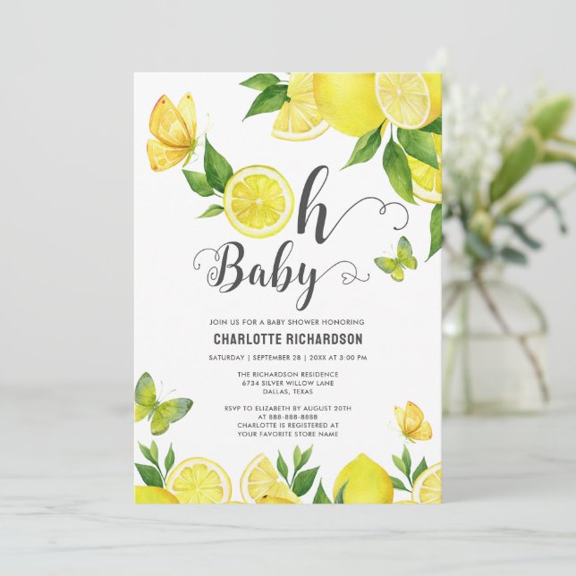 Invitation Citron Oh Baby Citrus Baby shower personnalisé (Debout devant)