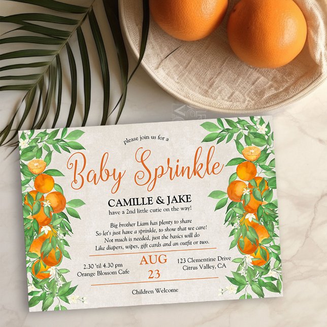 Invitation Citron Orange Little Cutie Neutre Baby Sprinkle (Baby Sprinkle invitation from my Citrus Orange Baby Shower collection)