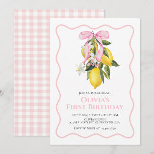 Invitation Citron Pink Bow preppy Coquette anniversaire