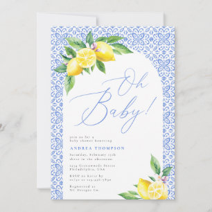 Invitation Citron Positano italien Carrelage bleu Oh baby sho