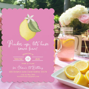 Invitation Citron Rose Cute Thème Anniversaire