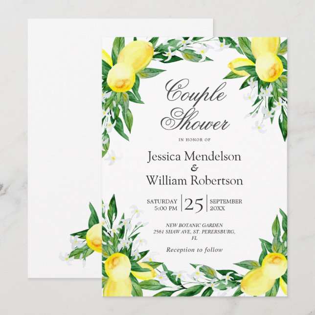 Invitation Citron Verdure Floraison Couple Bain (Devant / Derrière)