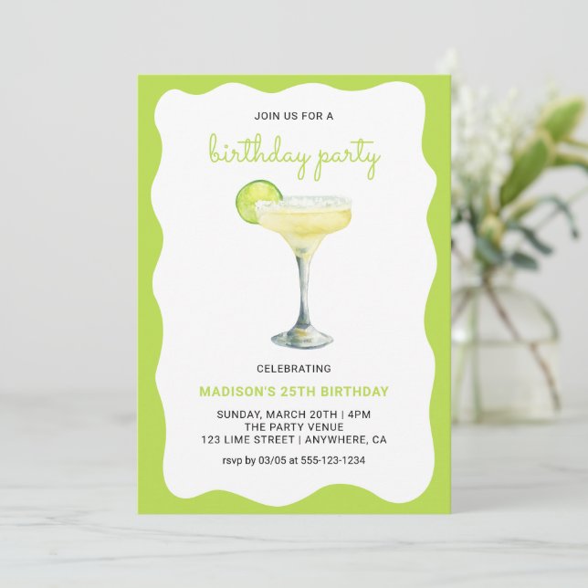 Invitation Citron Vert Chic Vague Anniversaire Cocktail d'été (Debout devant)