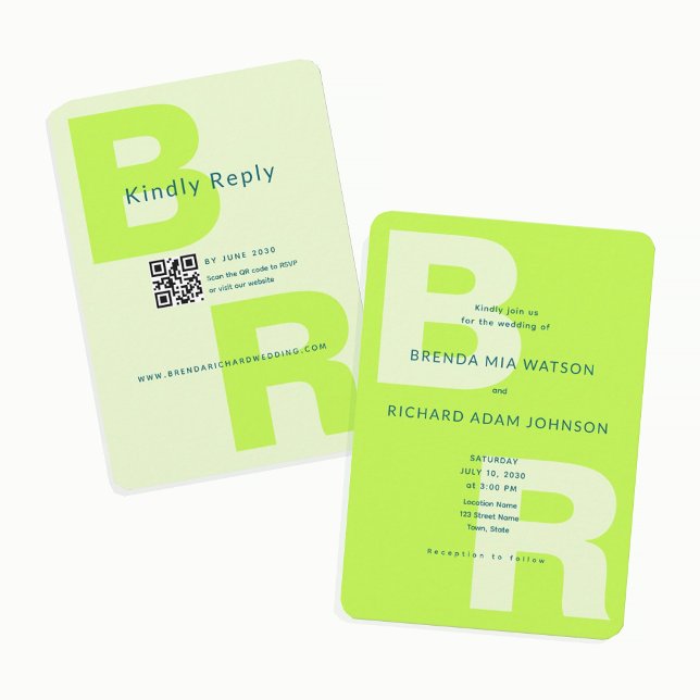 Invitation Citron Vert Gras Gras Initial QR Mariage (Créateur téléchargé)