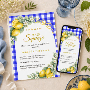 Invitation Citron vichy bleu grand amour noeud papillon Récep