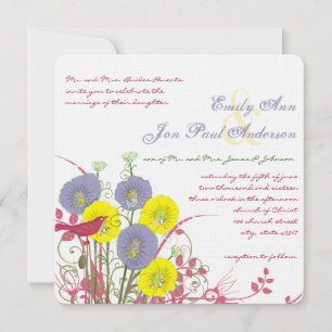 Invitation Citron Violet Jaune Profond rose Fleur Mariage