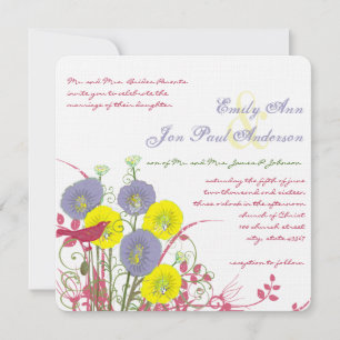 Invitation Citron Violet Jaune Profond rose Fleur Mariage
