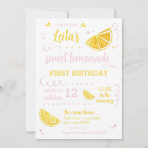 Invitation Citronade rose Été Premier Anniversaire Télécharge