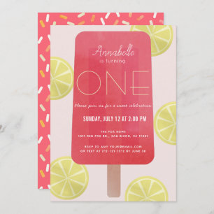 Invitation Citronade rose Popsicle Girl 1er anniversaire