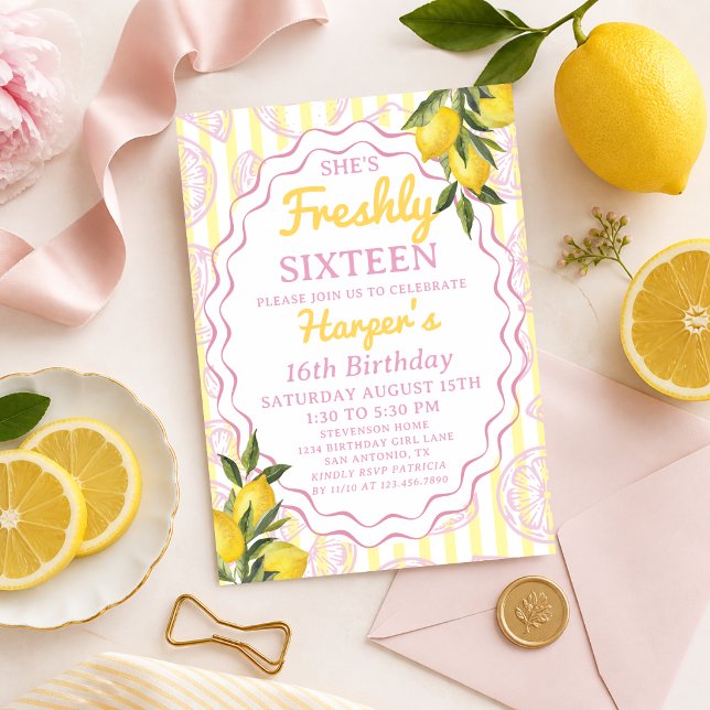 Invitation Citronnade jaune rose fraîche thème d'anniversaire (Créateur téléchargé)