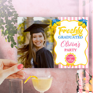 Invitation Citronnade Rose Photo & Code QR de Diplômé Récent