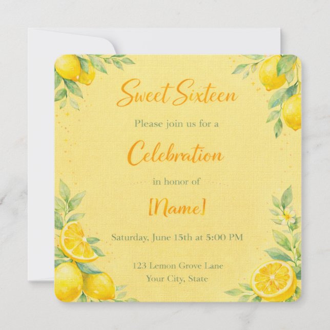 Invitation "Citronnée" pour un Sweet 16  (Devant)