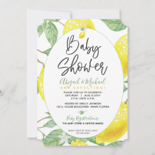 Invitation Citronnier jaune vert Baby shower neutre genre