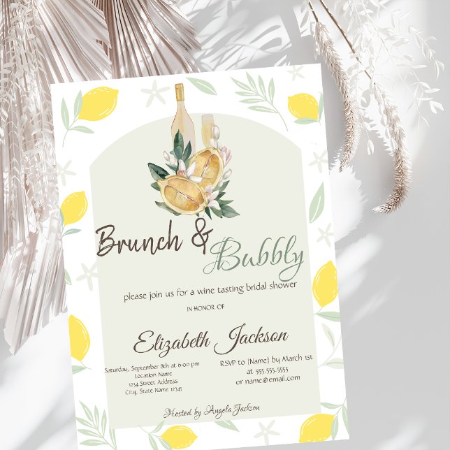 Invitation Citrons à l'aquarelle Cadre Brunch & Bulles (Créateur téléchargé)