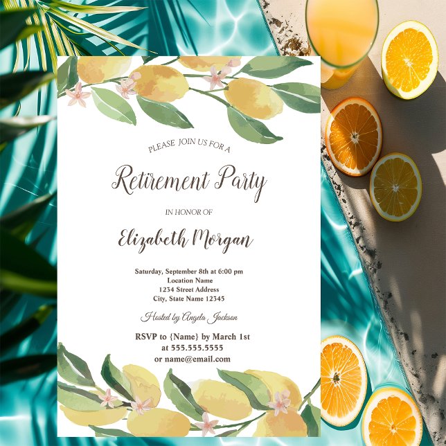Invitation Citrons à l'aquarelle Points botaniques Retraite  (Créateur téléchargé)