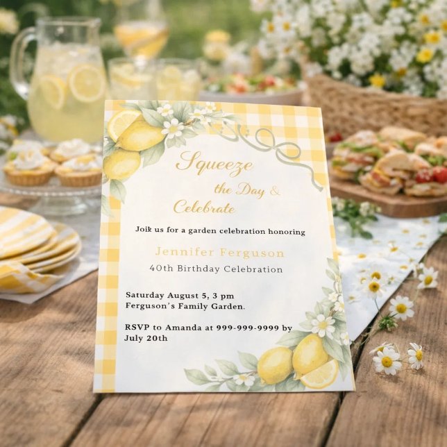 Invitation Citrons agrumes gingham été jardin anniversaire (Créateur téléchargé)