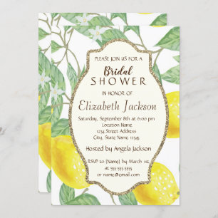 Invitation Citrons Aquarelle Cute, Cadre Parties scintillant