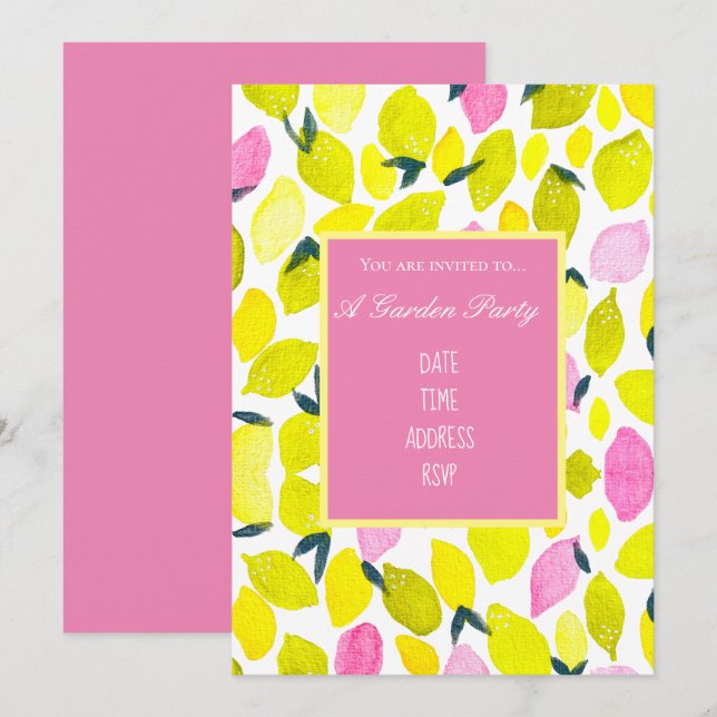 Invitation Citrons aquarelle design moderne fête de jardin (Devant / Derrière)