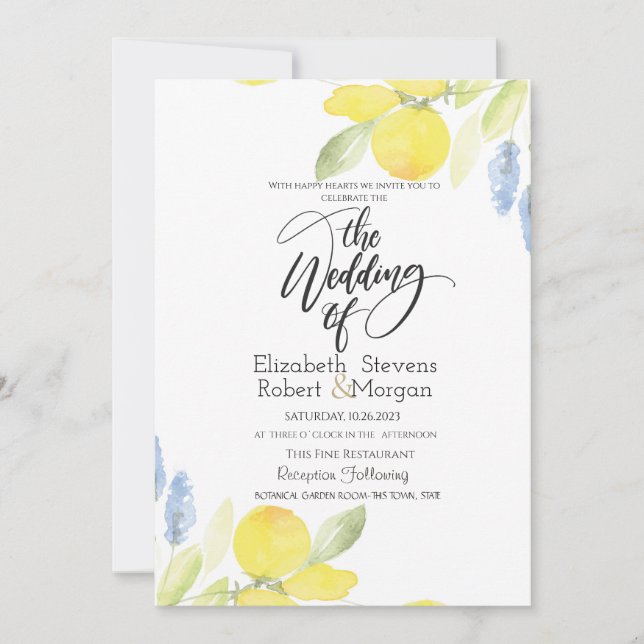 Invitation Citrons aquarelle Mariage (Devant)
