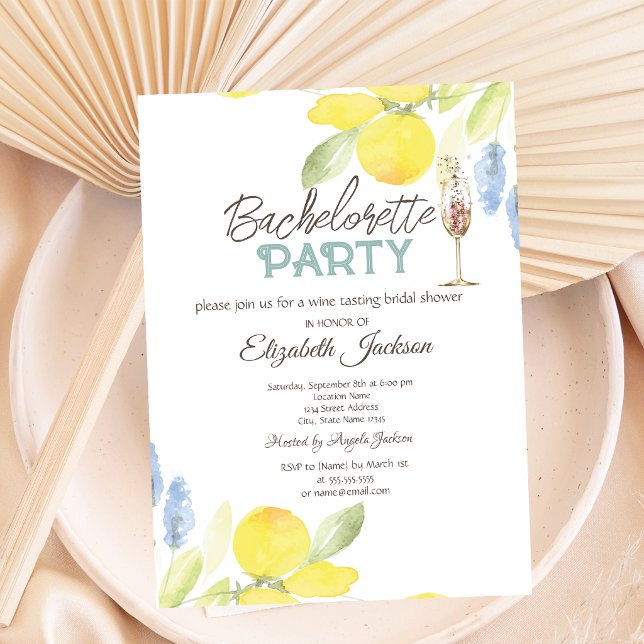 Invitation Citrons aquarelle verre à champagne enterrement de (Créateur téléchargé)